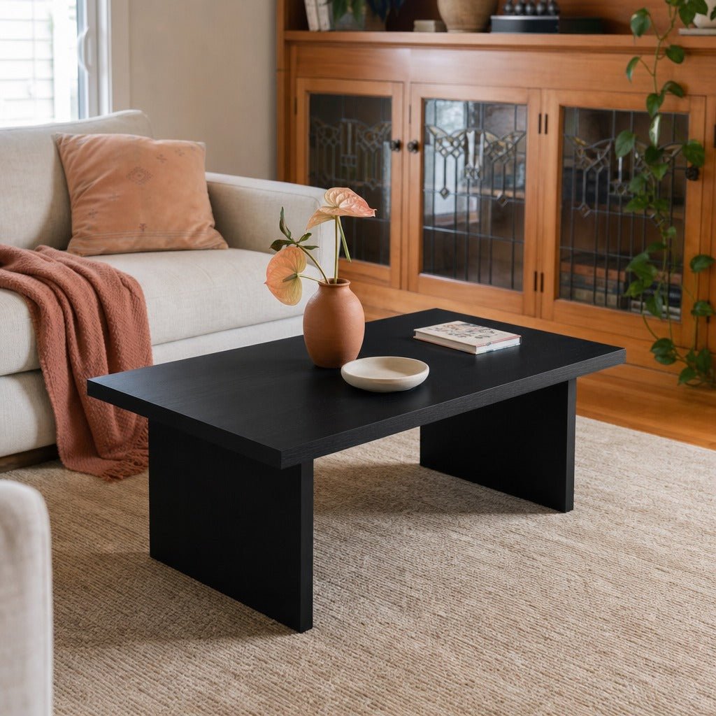 Max 3 Piece Rectangular Coffee And End Table Set Black styled in Portland Montavilla cottage living room - What&