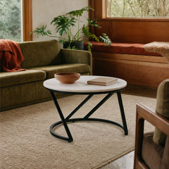 Miguel Round Marble Top Coffee Table White And Black styled in Portland 1960s Garden Home ranch living room - What&