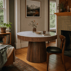 Ortega Round Marble Dining Table in Default Title styled in a Portland home - Whats New Furniture