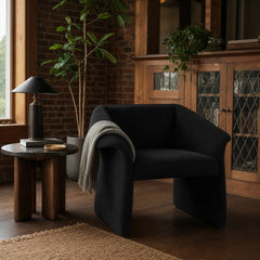 Ramsey Upholstered Sloped Arm Accent Chair Black styled in Portland converted warehouse flat with warm exposed brick and fir timber beams (no steel, no concrete) living room - What&