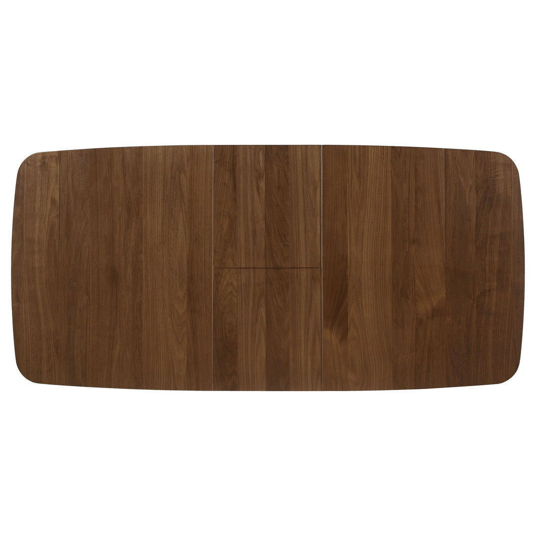 Redbridge Butterfly Leaf Dining Table - overhead view of the walnut veneer top and butterfly leaf seam - Whats New Furniture Portland OR