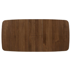 Redbridge Butterfly Leaf Dining Table - overhead view of the walnut veneer top and butterfly leaf seam - Whats New Furniture Portland OR