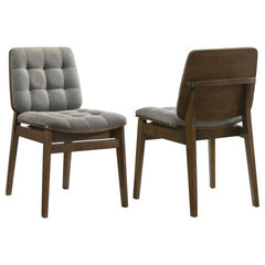 Redbridge Upholstered Dining Side Chair in Grey and Walnut, front and back product view - What&