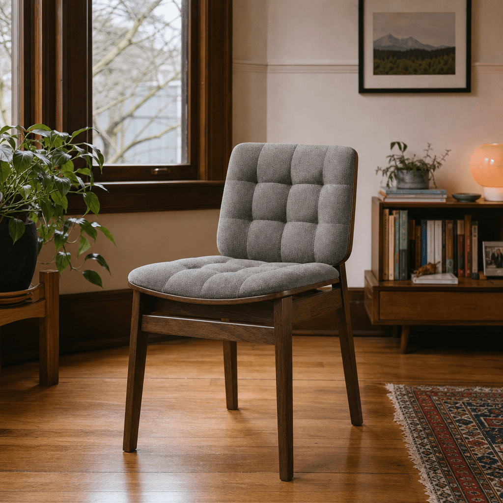 Redbridge Upholstered Dining Side Chair in Grey &amp; Walnut in Default Title styled in a Portland home - Whats New Furniture