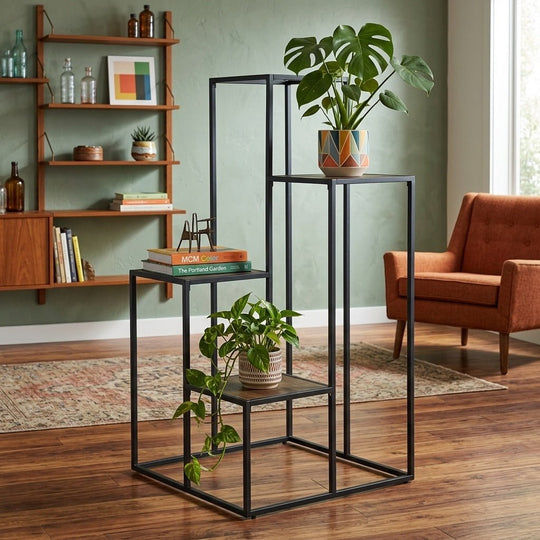 Rito 4-Tier Display Shelf styled in a bright Portland mid-century modern interior - Whats New Furniture