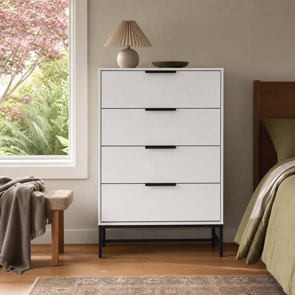 Sonora 4 Drawer Bedroom Chest White styled in Portland Sellwood cottage living room - What&