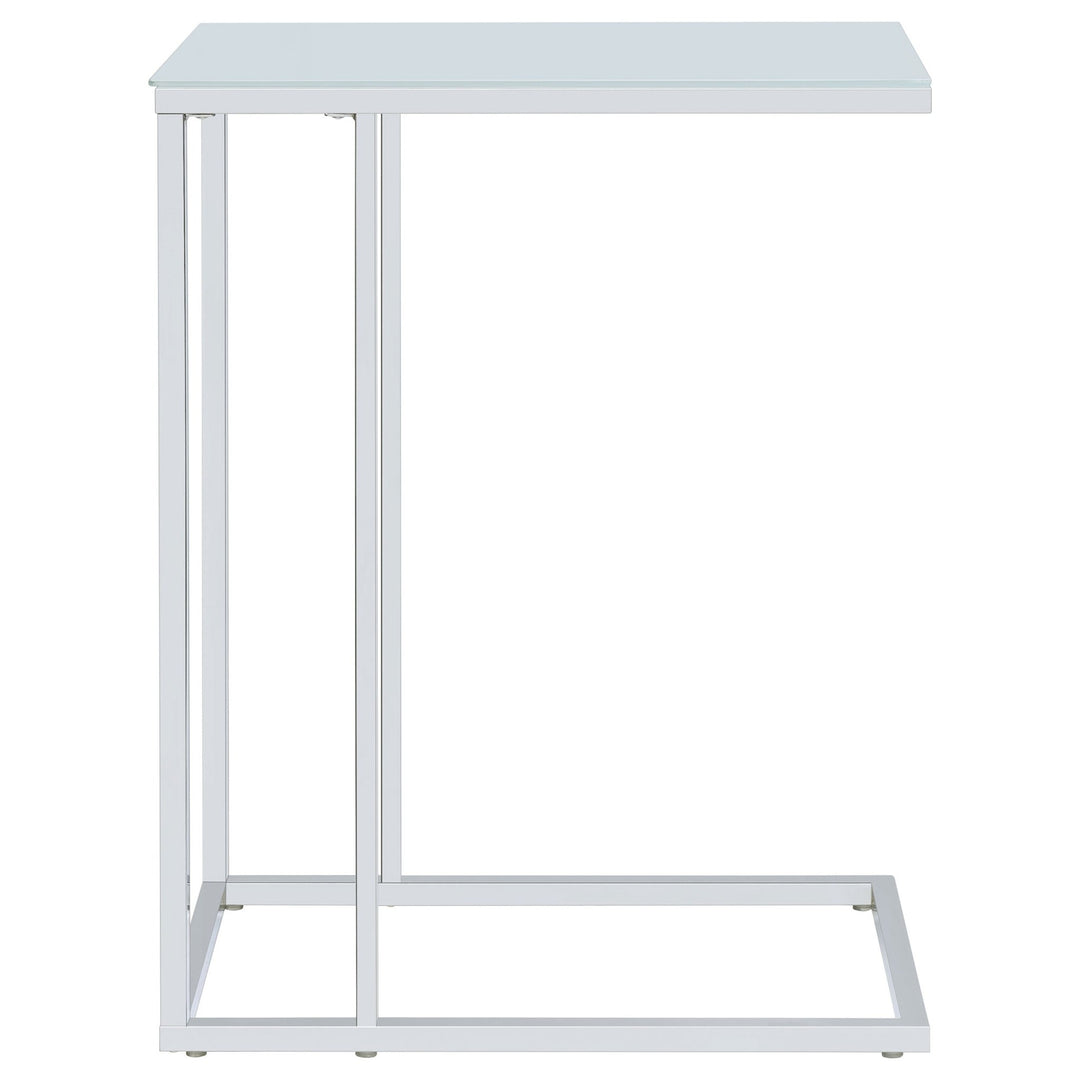 Stella White Glass Top C-Shaped Sofa Side Table Chrome - What&