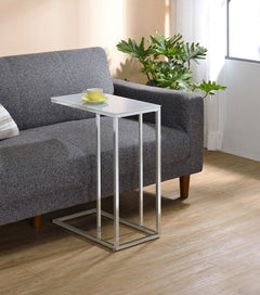 Stella White Glass Top C-Shaped Sofa Side Table Chrome - What&