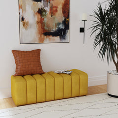 Summer Fabric Upholstered Tufted Accent Bench Mustard Yellow - What&