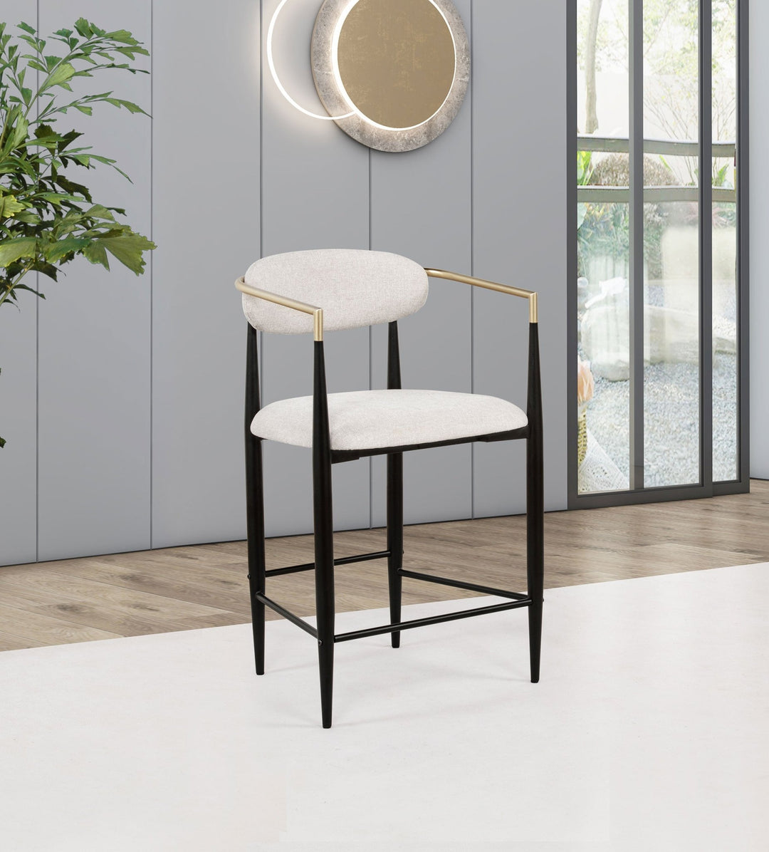 Tina Fabric Upholstered Counter Chair Beige (Set of 2) - What&