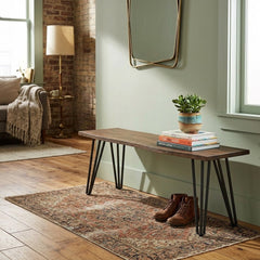 Topeka Live Edge Dining Bench styled in a bright Portland mid-century modern interior - Whats New Furniture