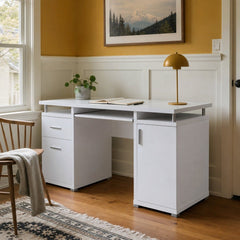 Tracy 55 Inch 2 Drawer Office Computer Desk White styled in Portland St. Johns bungalow living room - What&