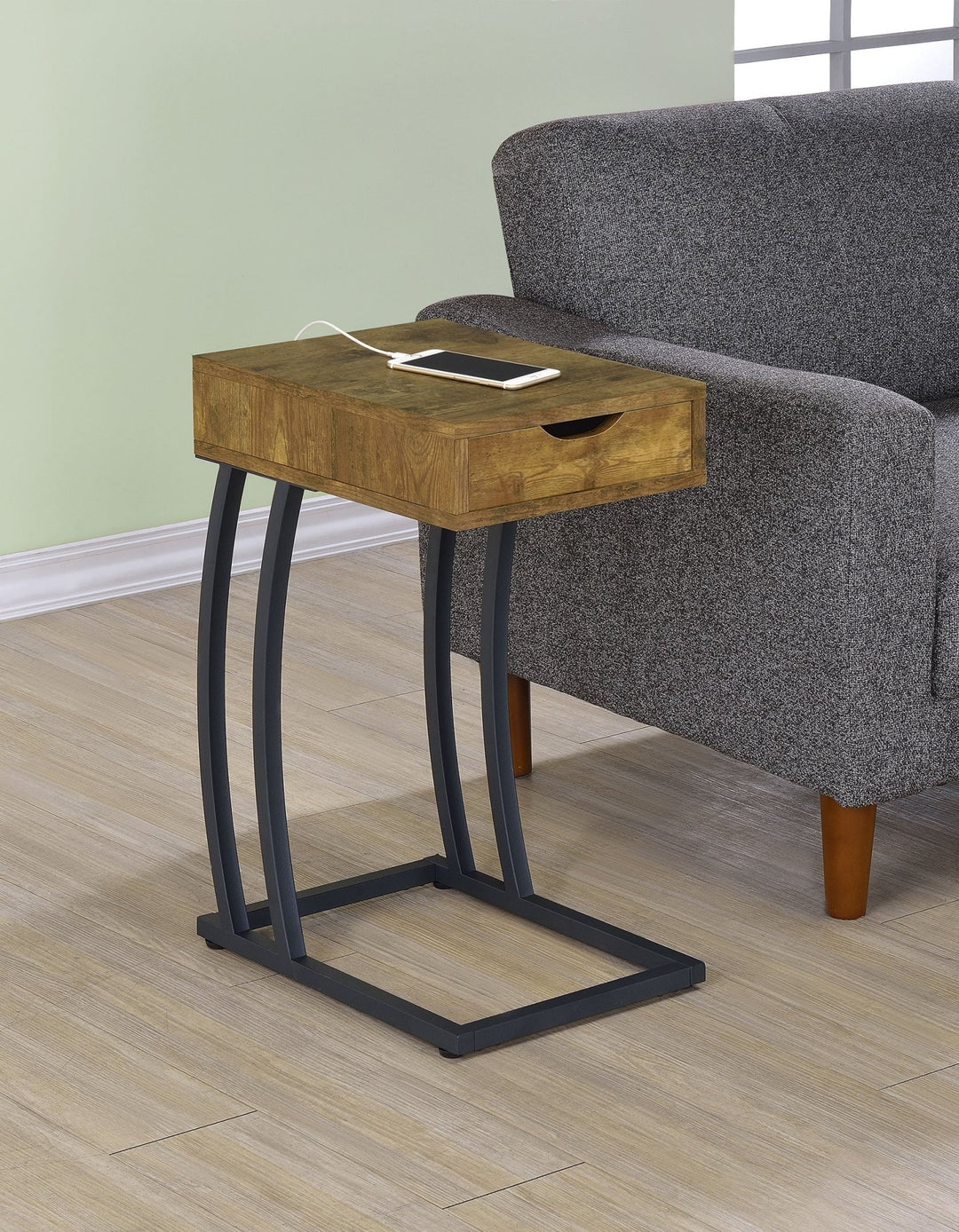 Troy 1-drawer C-Shaped Side Table Power Outlet Rustic Nutmeg - What&