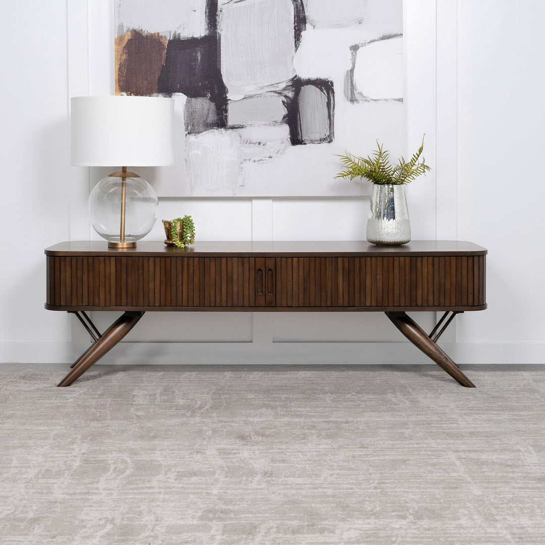 Valna Wood 71-inch TV Stand with Sliding Doors Walnut - What&