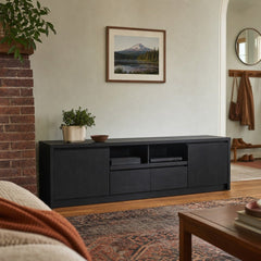 Winfield 78 Inch 2 Door Tv Stand Media Console Black styled in Portland Montavilla cottage living room - What&