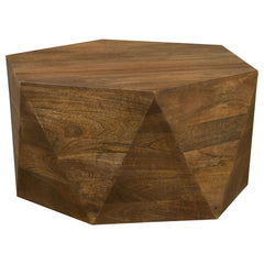 Zalika Hexagonal Solid Mango Wood Coffee Table in natural mango wood, view 1
