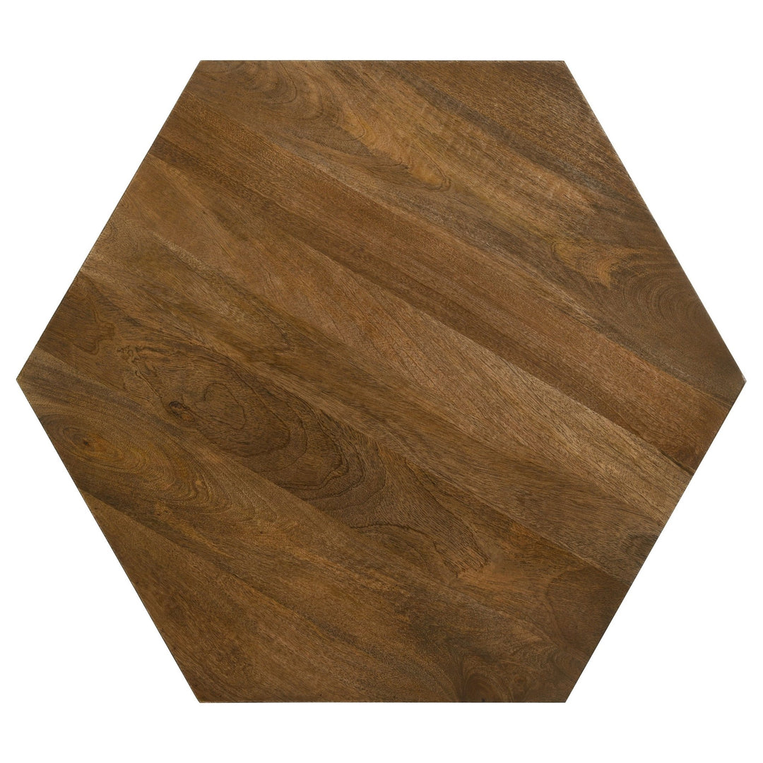 Zalika Hexagonal Solid Mango Wood Coffee Table in natural mango wood, view 3