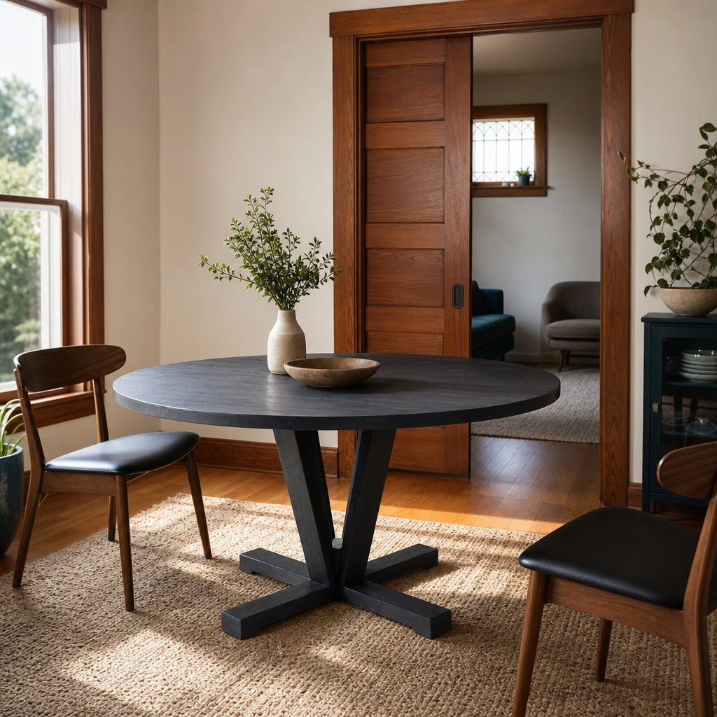 Cobain Dining Table in Flint Black 60" styled in Portland AlbertArts foursquare dining room - Whats New Furniture