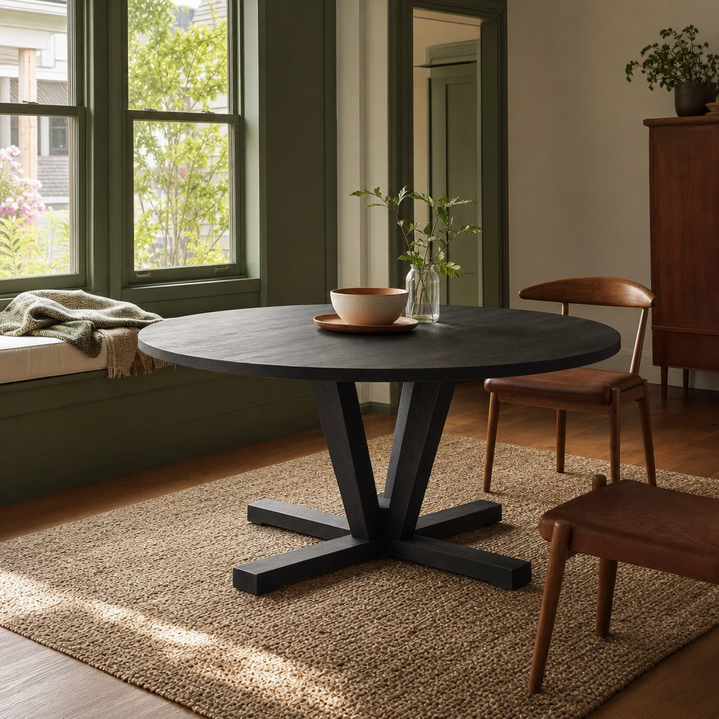 Cobain Dining Table in Flint Black 72" styled in Portland Sellwood cottage dining room - Whats New Furniture
