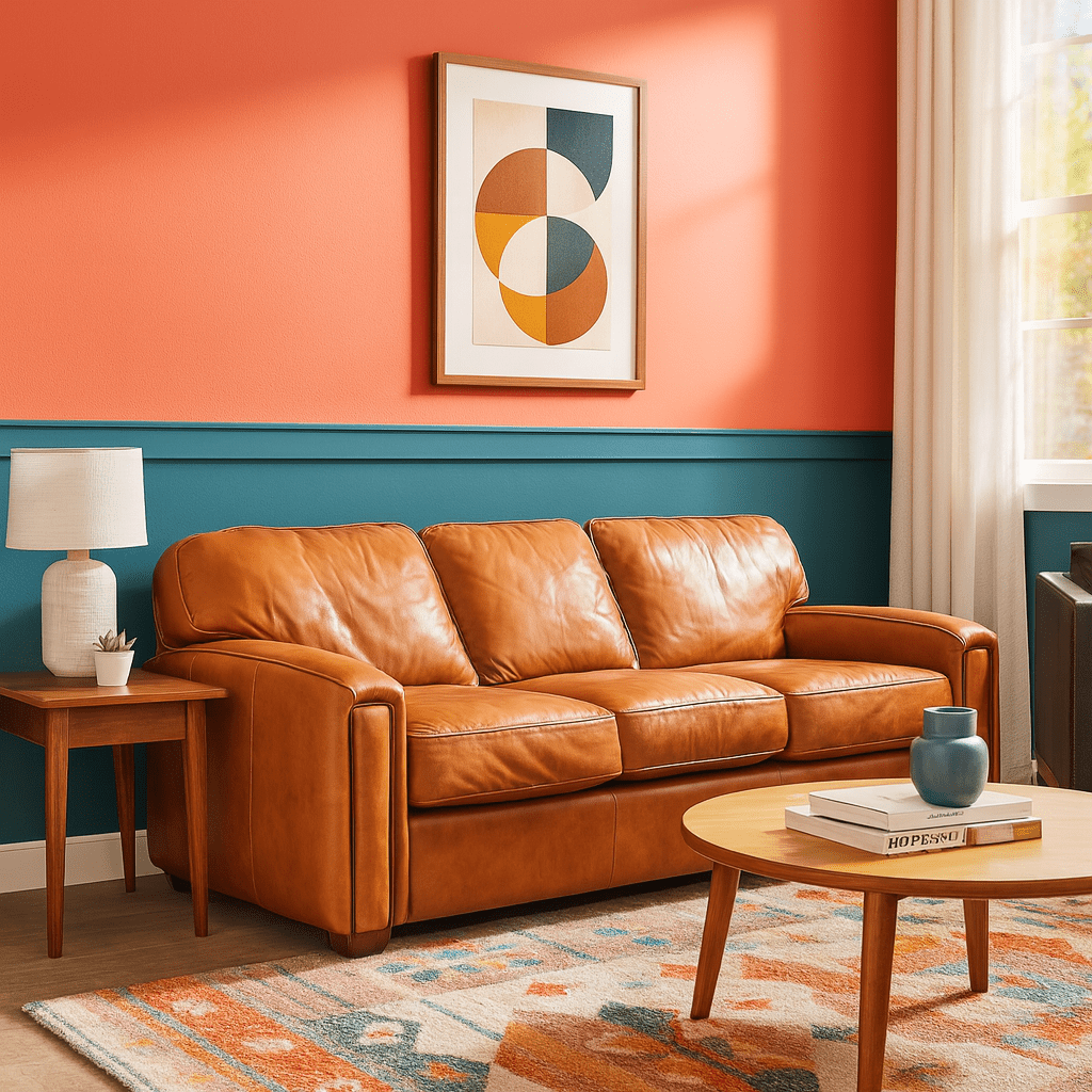 Cognac Leather Sofa detail view 4 - Whats New Furniture - Portland, Oregon