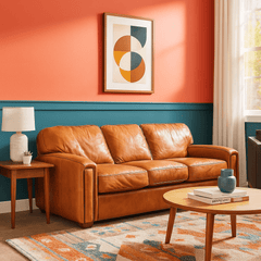 Cognac Leather Sofa detail view 4 - Whats New Furniture - Portland, Oregon