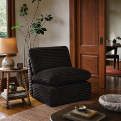 Collins Modular Armless Chair Chocolate Brown styled in Portland Laurelhurst Tudor cottage living room - What&