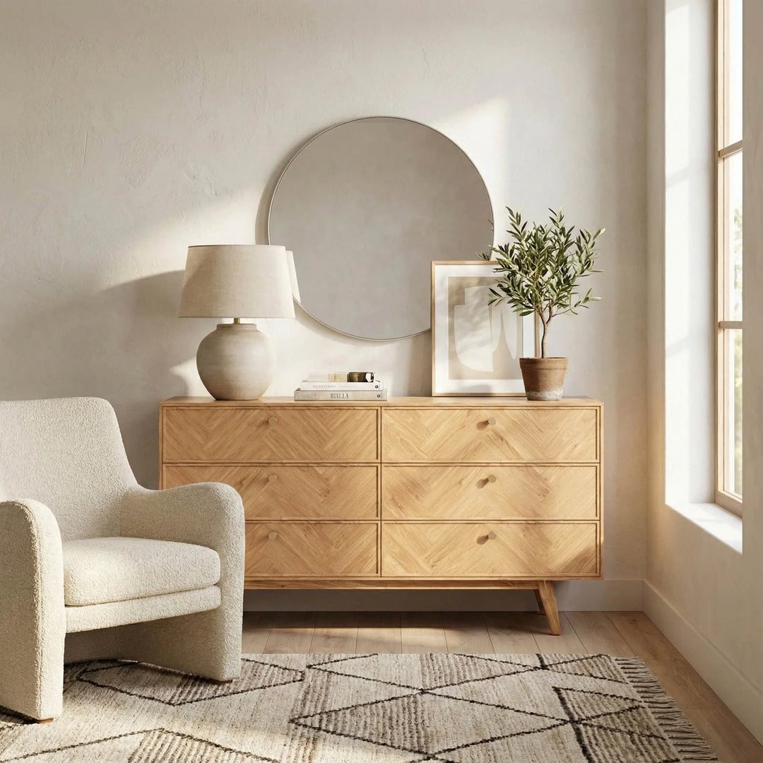 Colton 6 Drawer Dresser in Natural Brass alternate front view - six drawer dresser by LH Imports - Whats New Furniture Portland OR