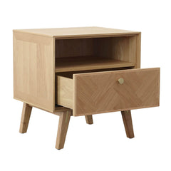 Colton Nightstand in Natural Brass open drawer view - natural oak nightstand by LH Imports - Whats New Furniture Portland OR