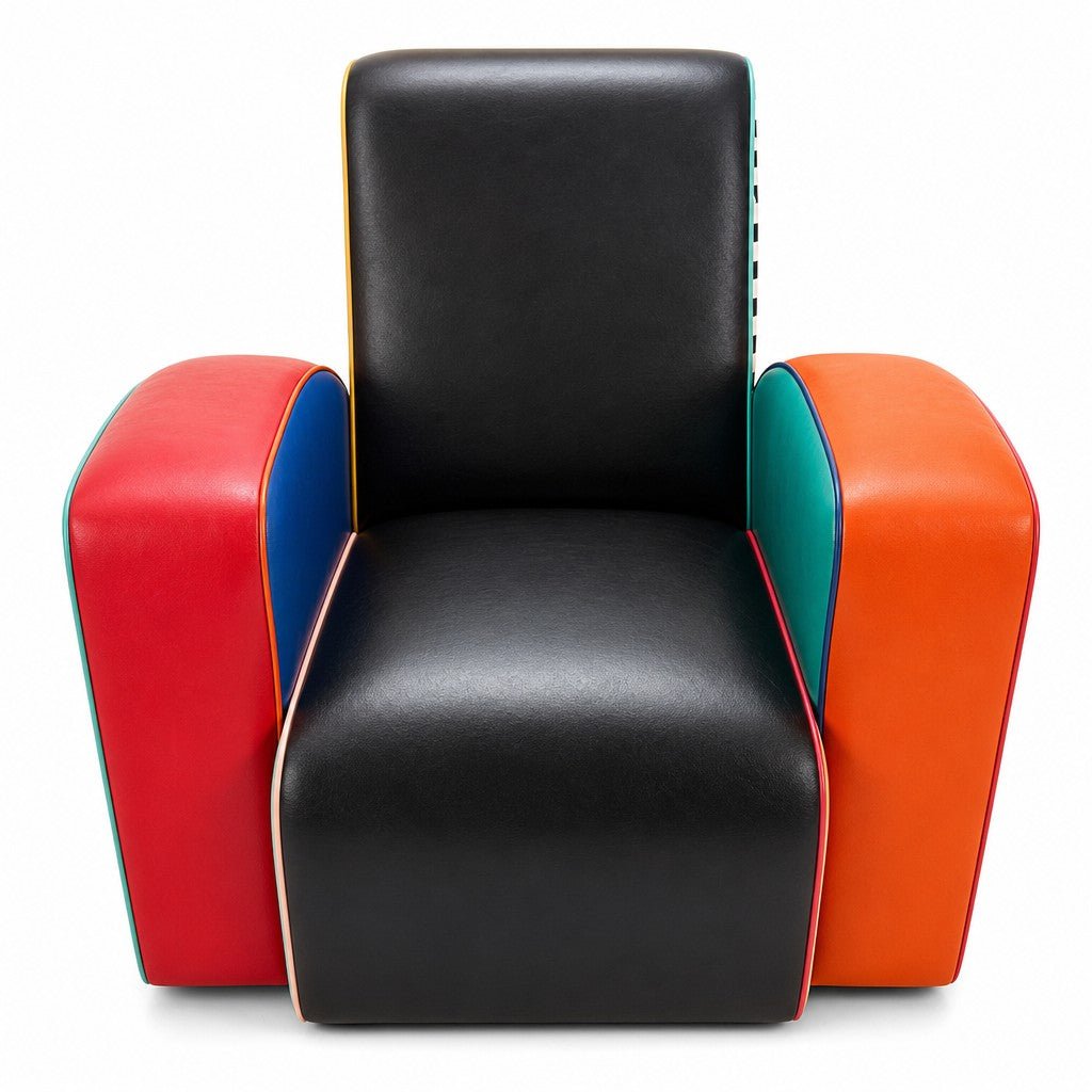 Multicolor black, red, orange, blue, and green 1980s sculptural armchair by Harry Segil