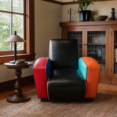 Multicolor black 80s Pop Art lounge chair by Henry Segil with sculptural frame - detail view 1