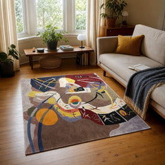 Multicolor bohemian accent rug with a low pile and patterned design - view 2