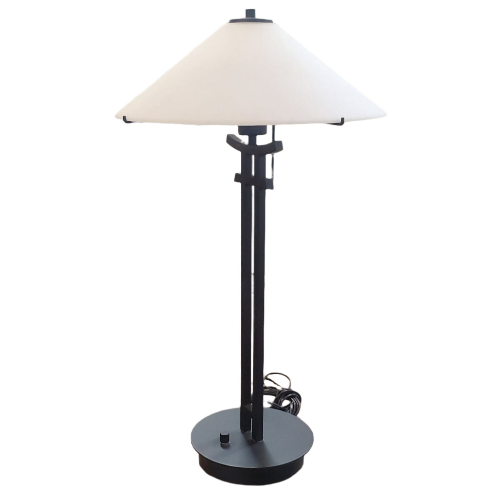Modern Black Asian-Style Table Lamp with Glass Shade