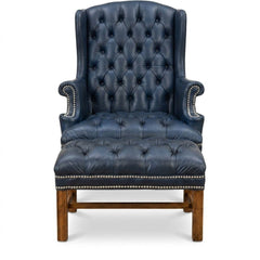Blue Chesterfield Armchair - consignment furniture Portland