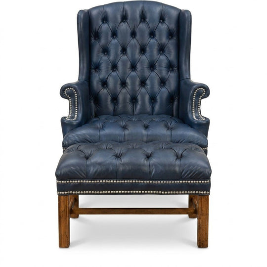 Blue Chesterfield Armchair - consignment furniture Portland