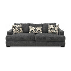 Charcoal gray sofa upholstered in woven Lux fabric by Stanton.