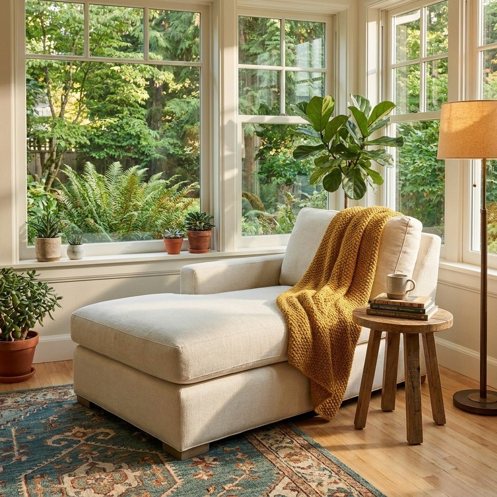 Cream Mid-Century Chaise - view 4