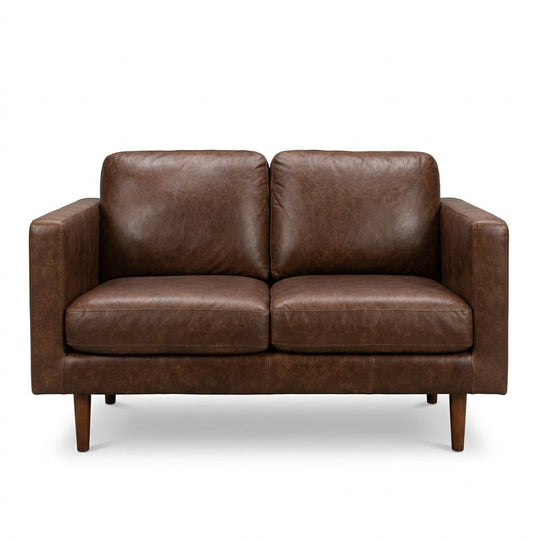Dark Brown Faux Leather Sofa - consignment furniture Portland