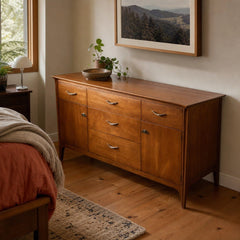 Medium walnut mid-century dresser with clean lines and a low, wide silhouette - view 2