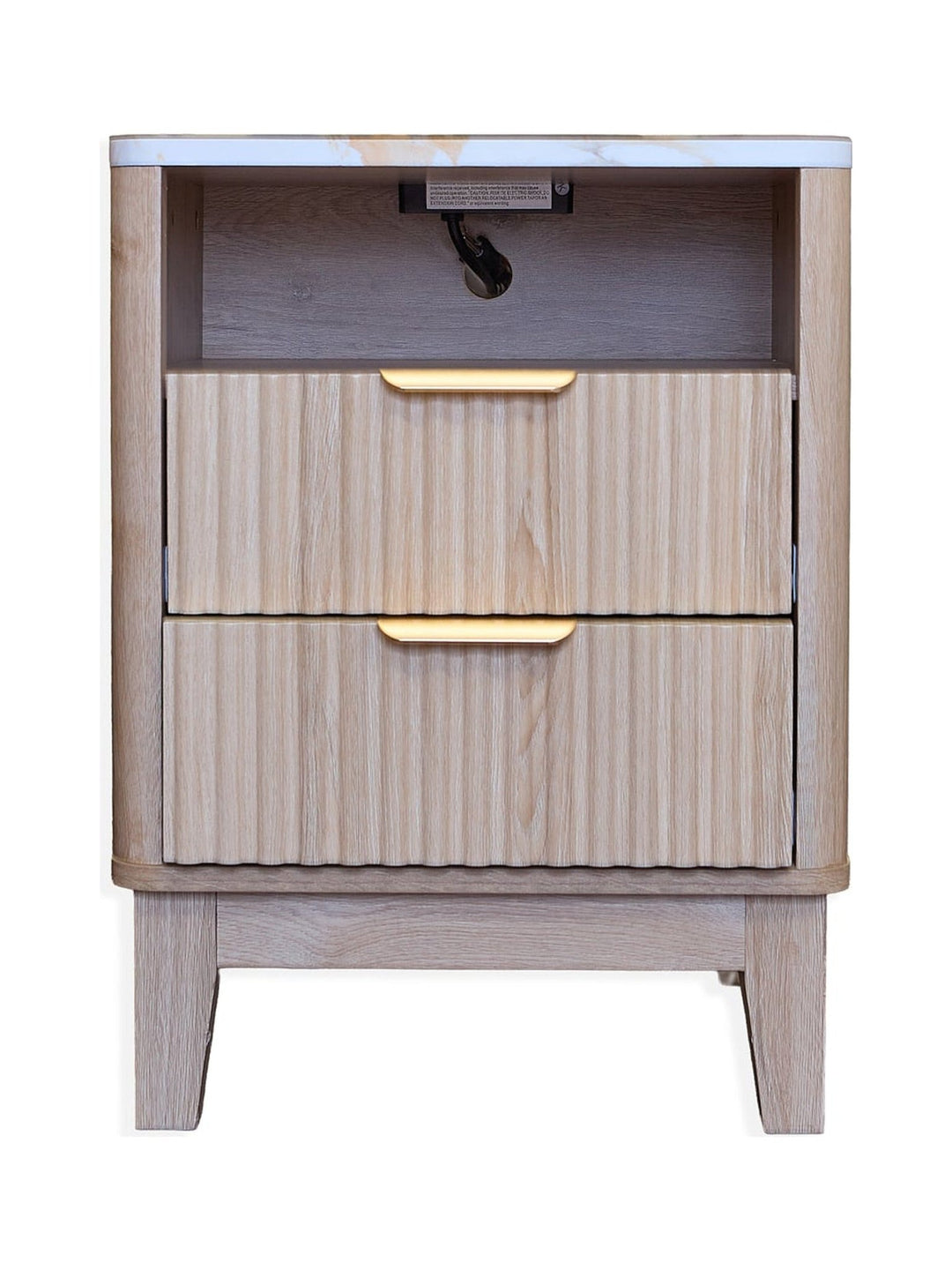 Faux Marble Ribbed Oak Veneer Nightstand - Whats New Furniture - Portland, Oregon