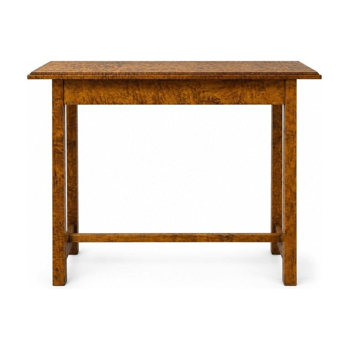Figured Maple console table with rippled grain and a narrow handcrafted top.