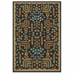 Charcoal gray rectangular area rug with a low-pile neutral weave