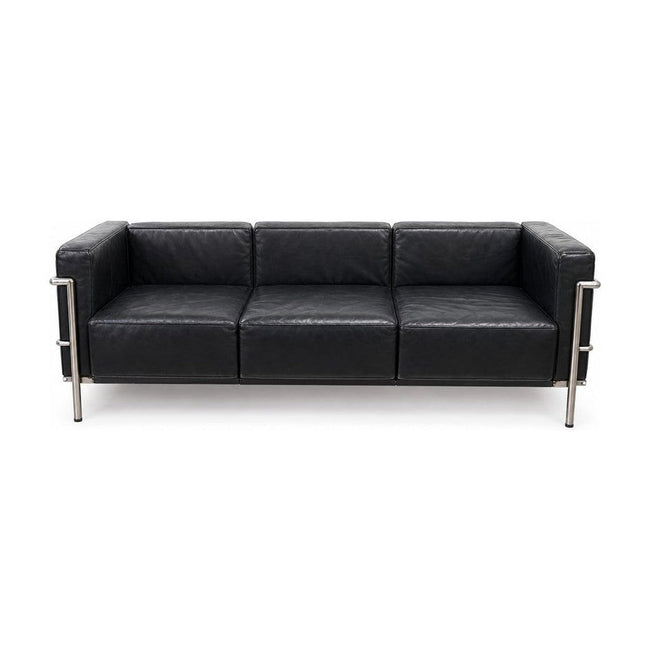 Black LC3 leather sofa with cubic cushions on a chrome tubular frame