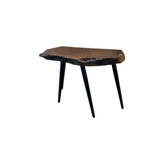 Dark walnut live edge accent table with a clear epoxy river fill on the top - view 2