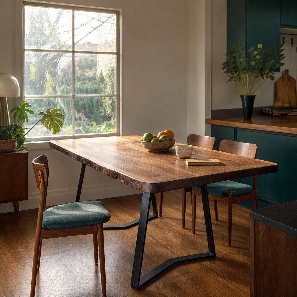 Dark walnut live edge dining table with a natural organic wood edge - view 2