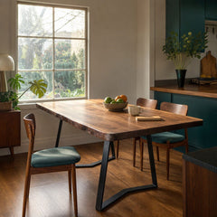 Dark walnut live edge dining table with a natural organic wood edge - view 2