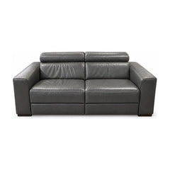 Charcoal gray leather recliner loveseat with dual power-motion seats