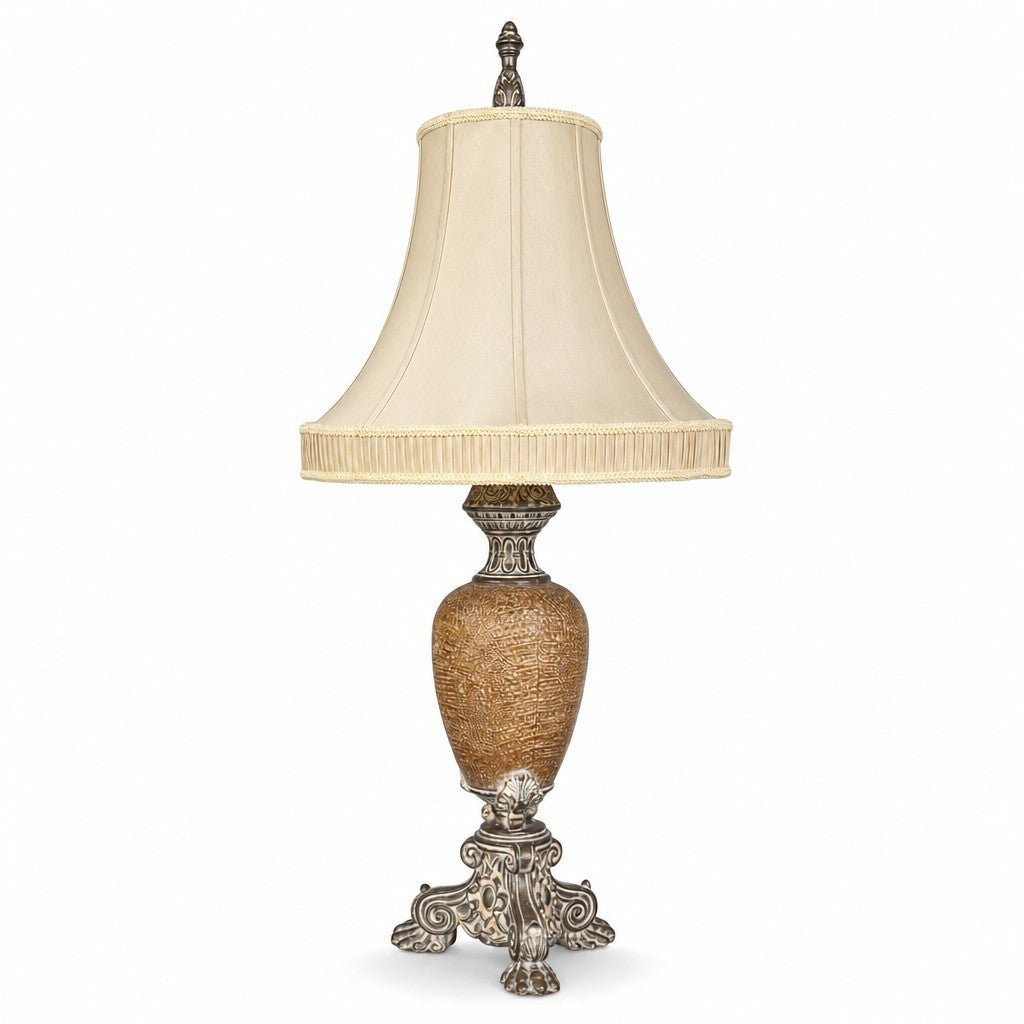 Cream ceramic mid-century table lamp with a tall sculptural base - Whats New Furniture Portland OR