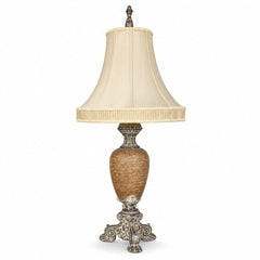 Cream ceramic mid-century table lamp with a tall sculptural base - Whats New Furniture Portland OR