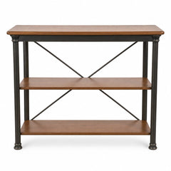 Medium brown mid-century bookcase in solid wood with clean horizontal shelves