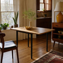 Natural wood and black mid-century dining table with drop leaves - view 2